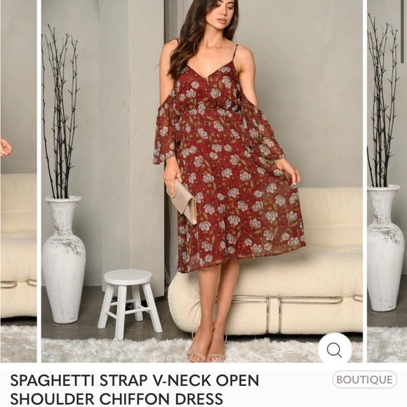 Flying Tomato Medium SPAGHETTI STRAP V-NECK OPEN SHOULDER CHIFFON DRESS Medium - Picture 3 of 5